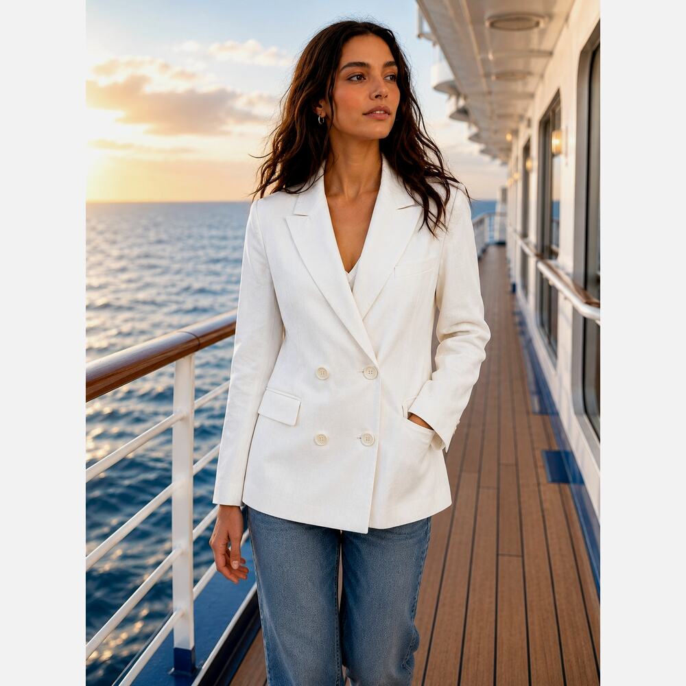 Piombo Womens Double Breasted Blazer White 10